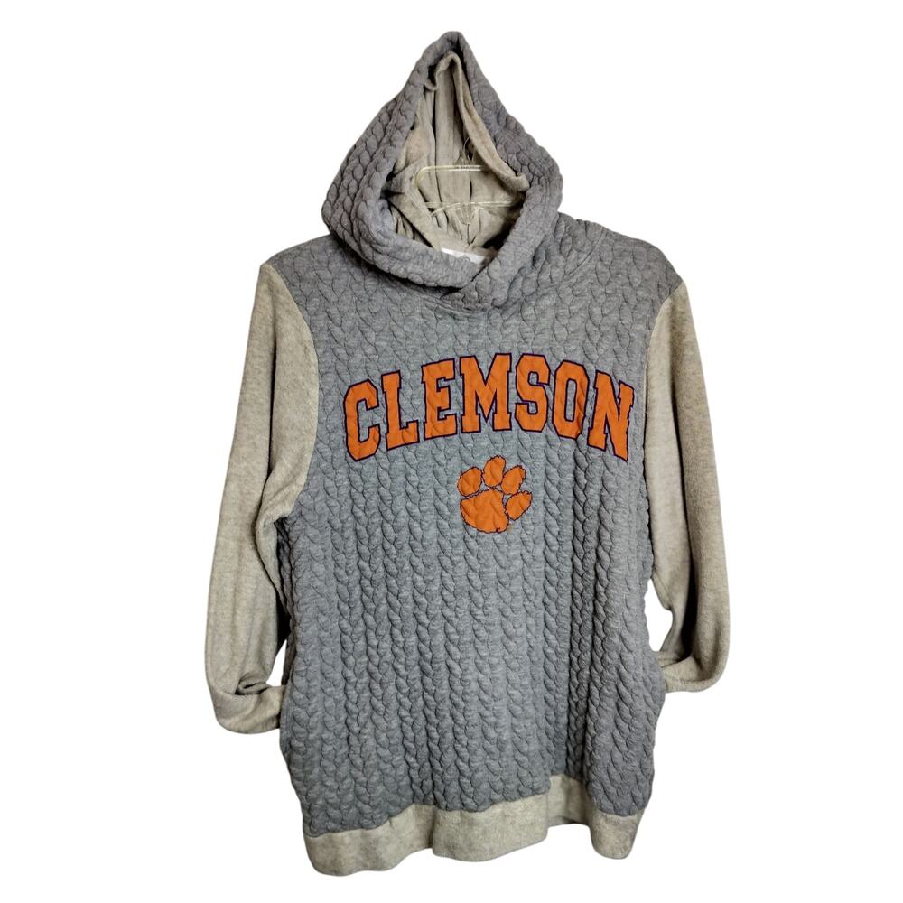 4385)Flying Colors Clemson Tigers Quilted Pattern Print Logo Hoodie Medium